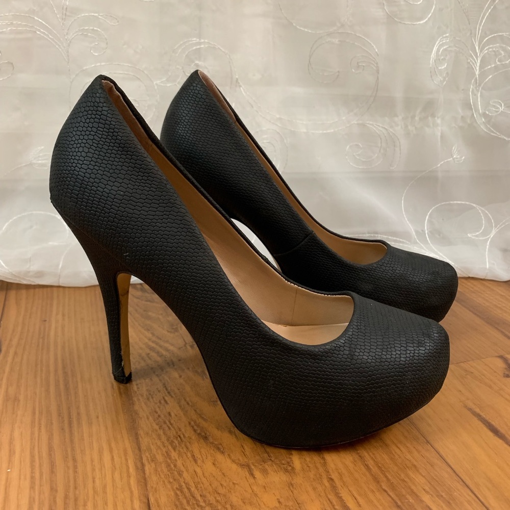 Black Snake-skin Patterned Heels